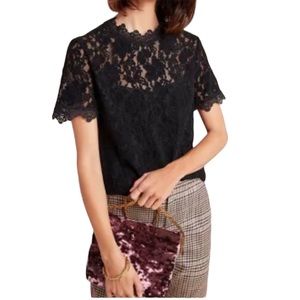 Blue Tassel Urban Outfitters Teresa Mock Neck Feminine Lace Top Black Size Large